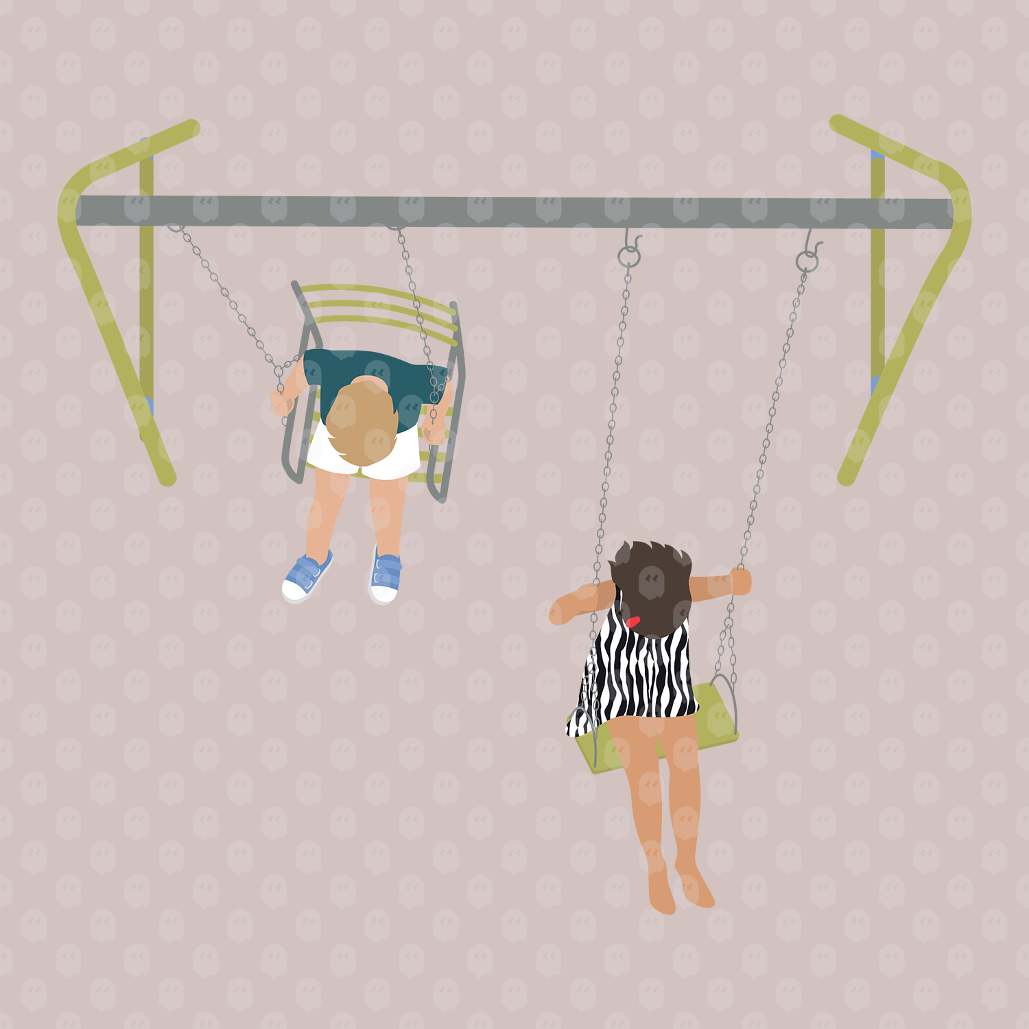 Archade Children Playing On A Swing Top View Vector Drawings