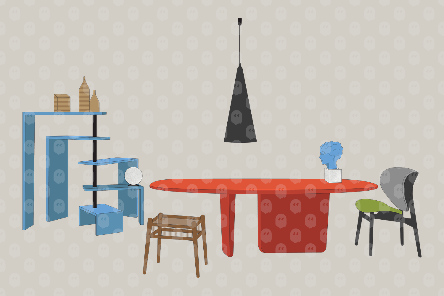 Archade Dining Table With Decorative Objects Vector Drawings