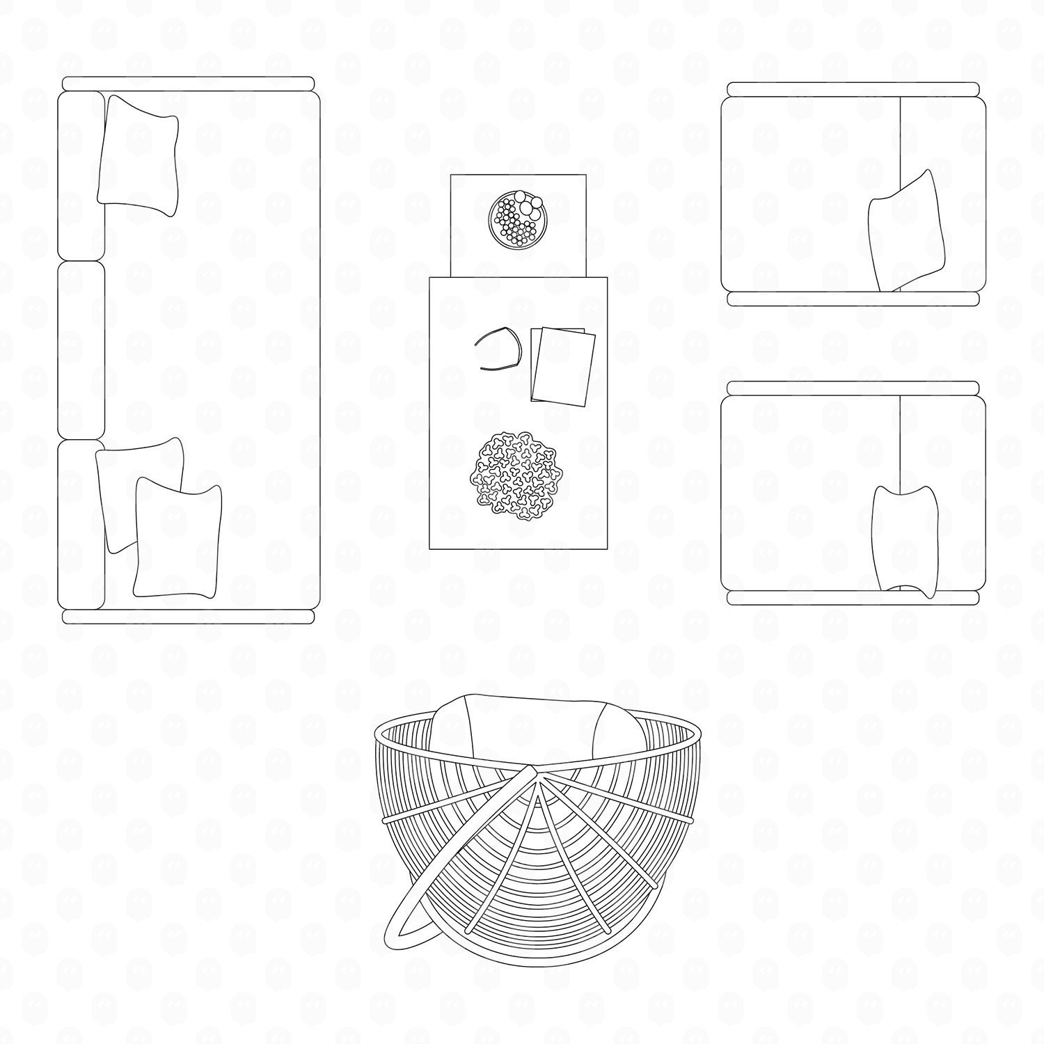 Archade Cad Garden Seating Furniture Top View Vector Drawings