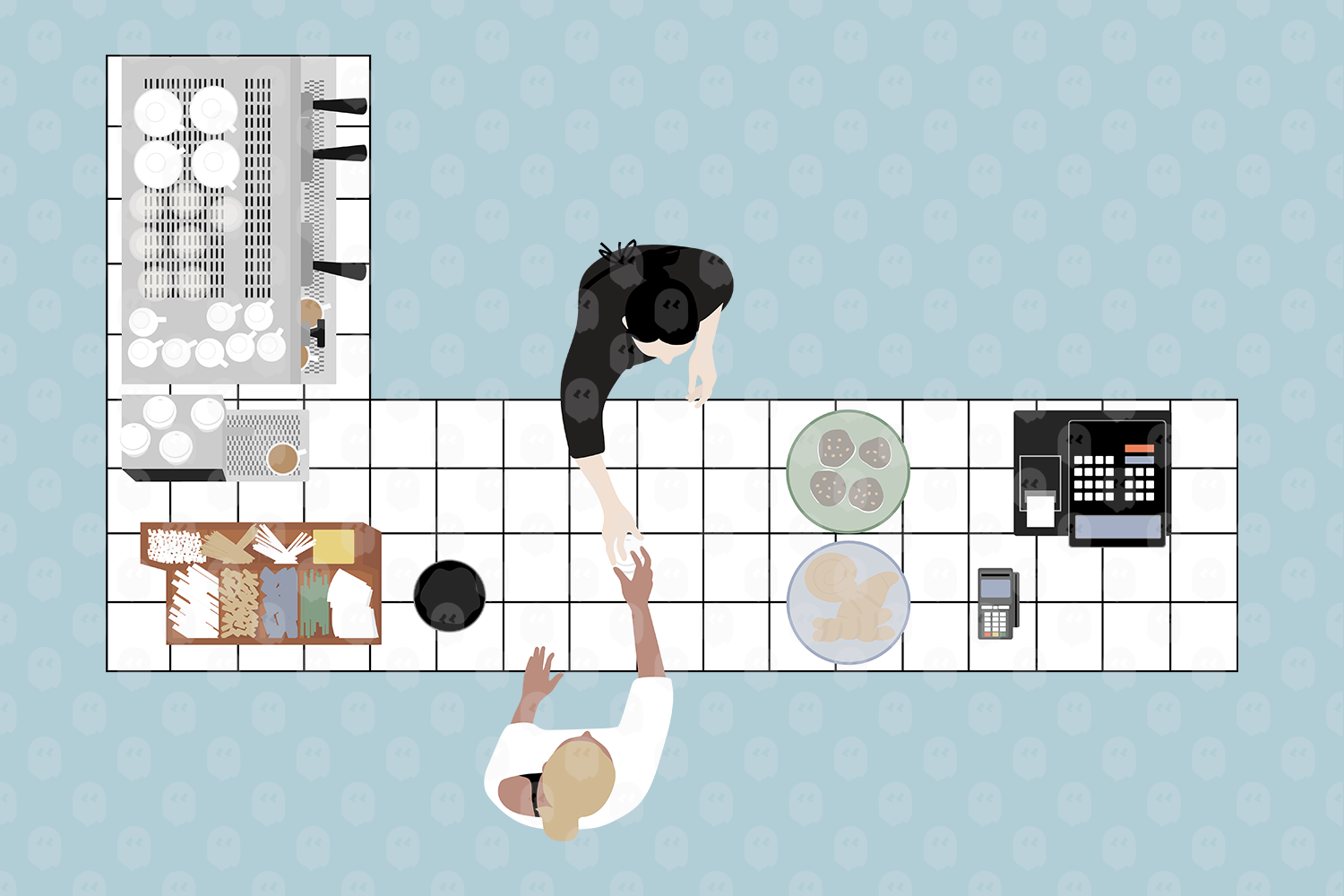 archade-woman-serving-a-drink-over-the-counter-vector-drawings
