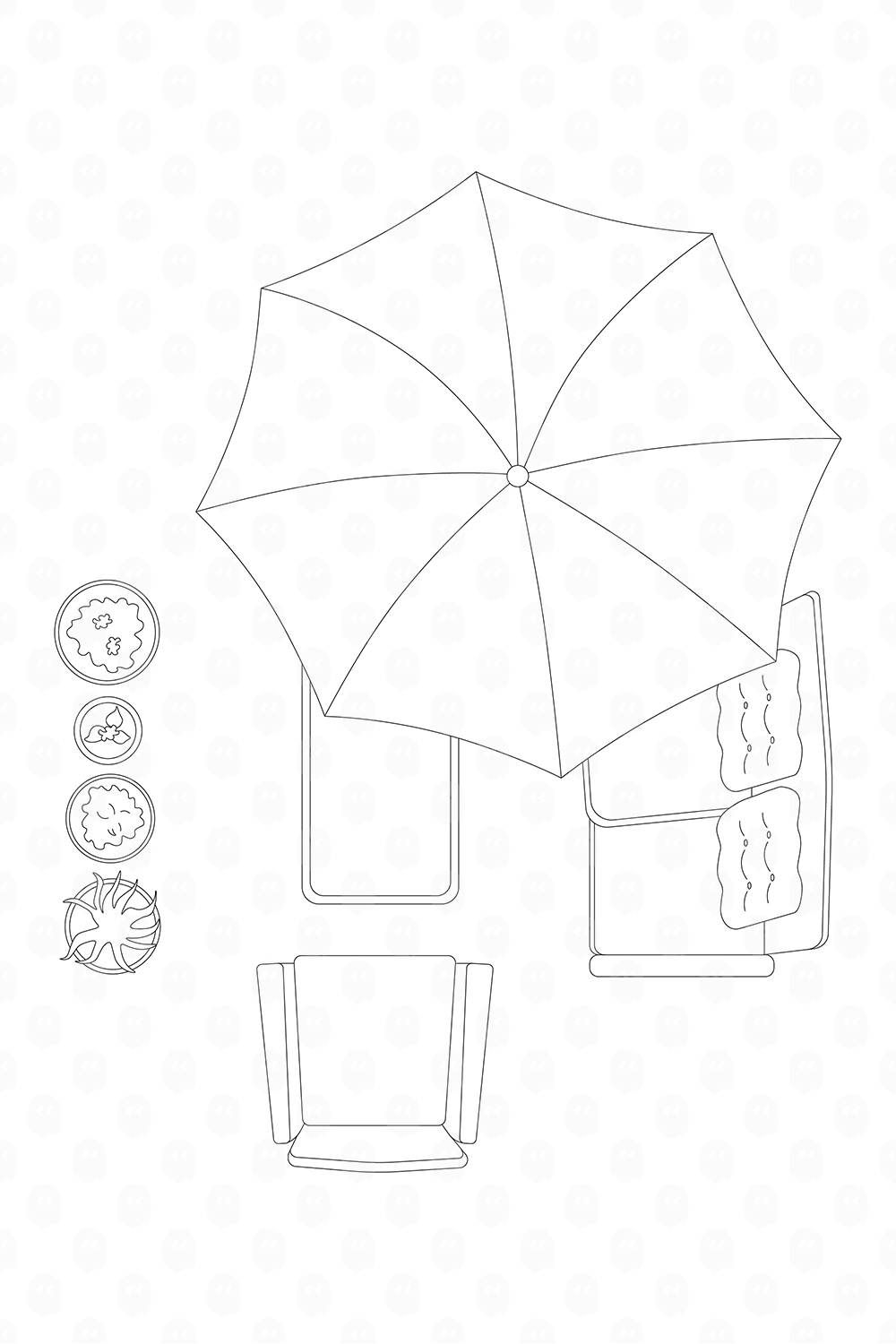 Archade Cad Garden Seating Furniture Top View Vector Drawings