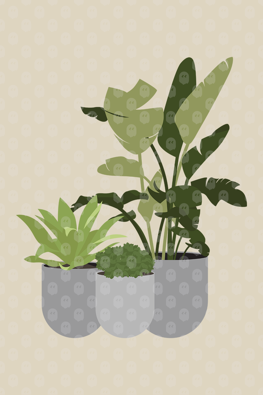Archade Potted Decorative Plants Vector Drawings