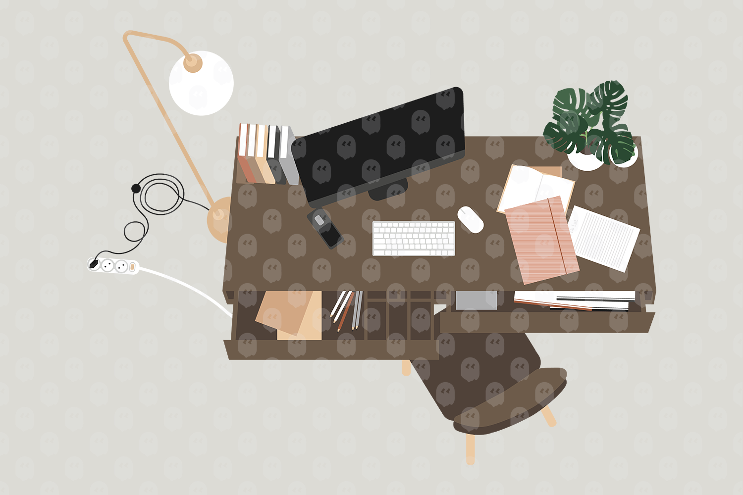 Archade Messy Desk Top View Vector Drawings