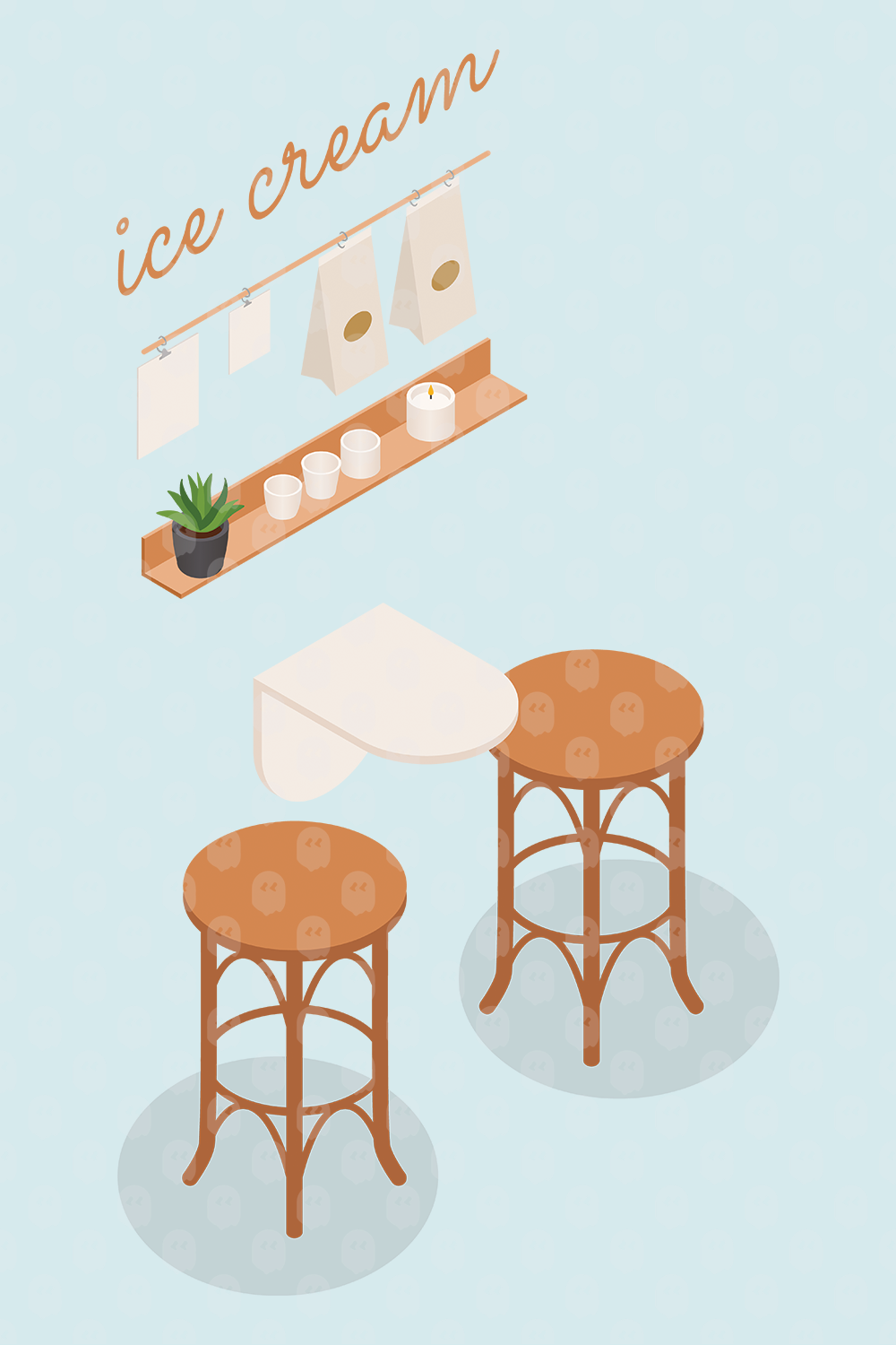 Archade | Axonometric Seating Furniture In Ice Cream Shop Vector Drawings