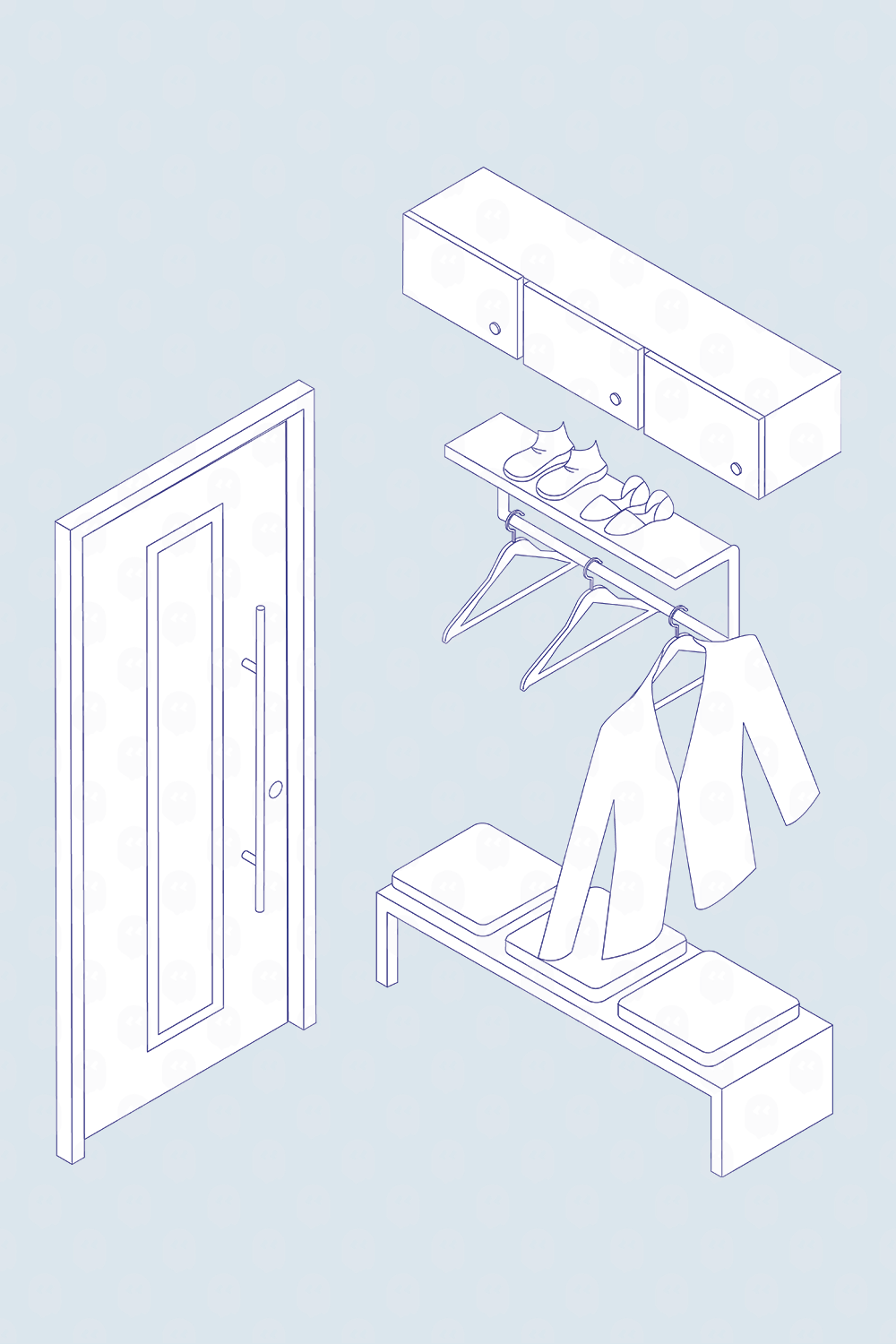 Archade Axonometric Home Entrance Hall With Door Vector Drawings
