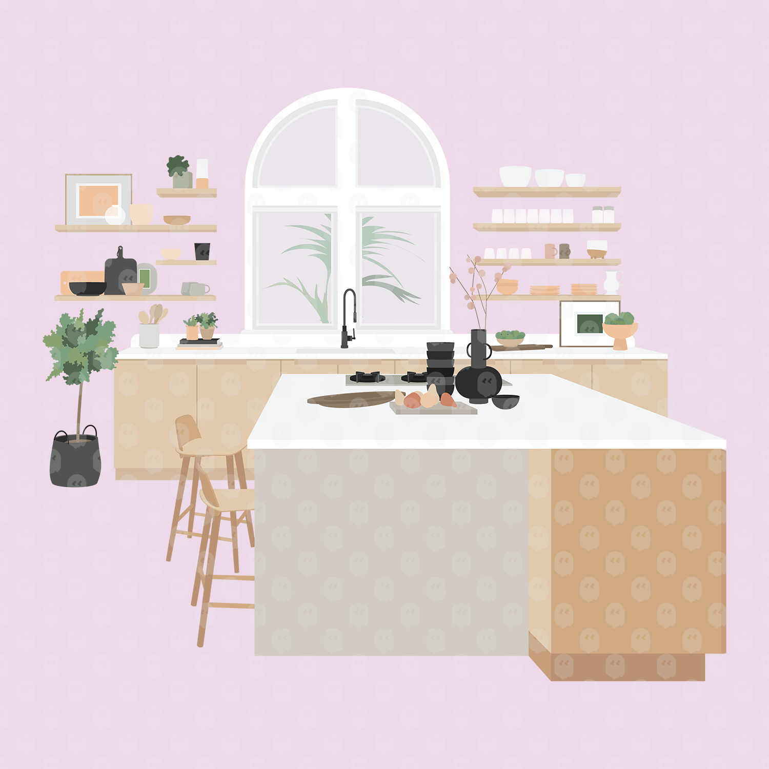 Archade Kitchen Island And Vector Drawings