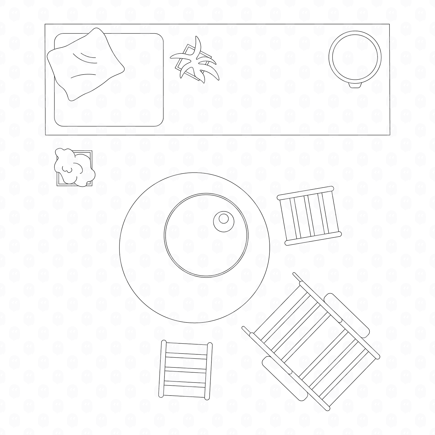 Archade Cad Garden Seating Furniture Top View Vector Drawings
