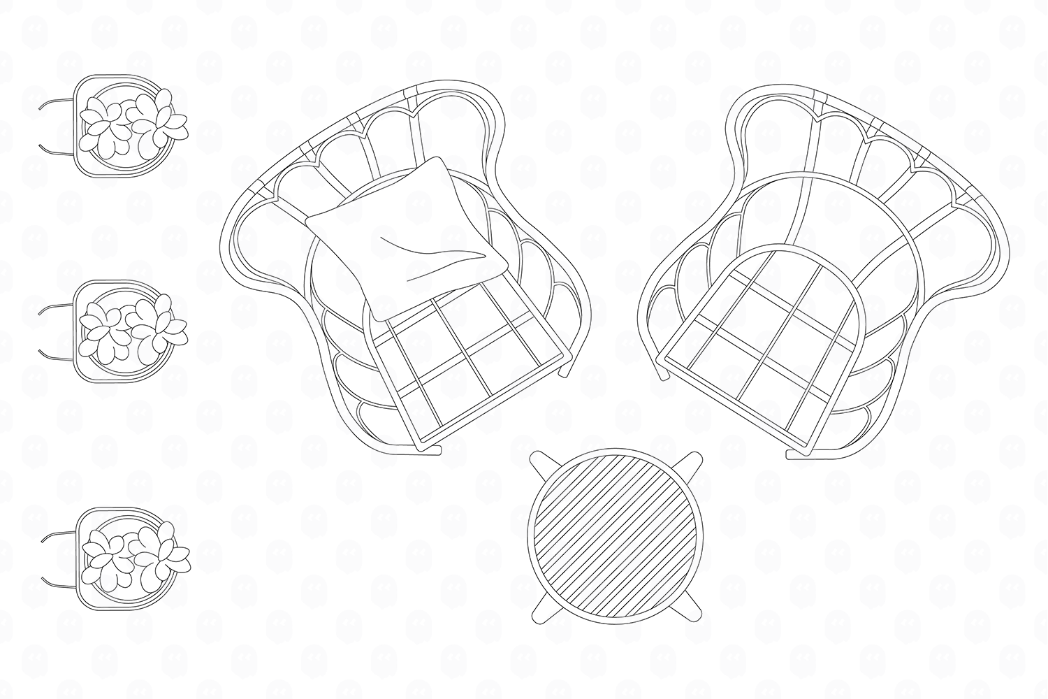 Archade Cad Garden Seating Furniture With Umbrella Top View Vector