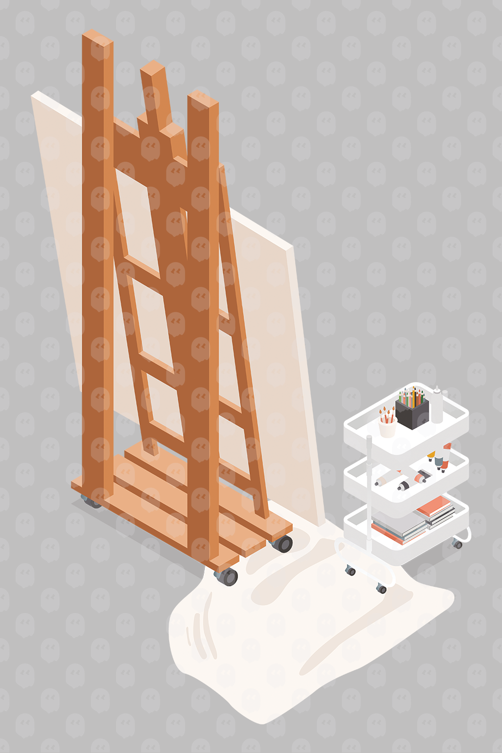 Archade Axonometric Table And Art Supplies In Art Studio Vector Drawings